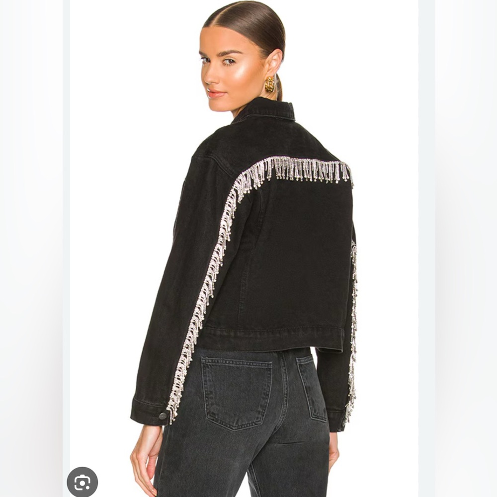 Black Denim Jacket with Silver Fringe